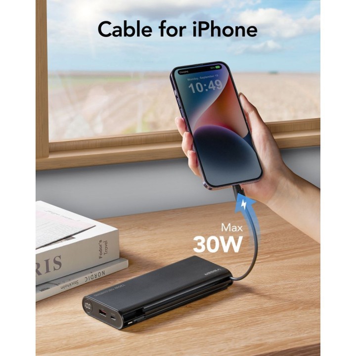 Повербанк Veger TCE130 (W2503) PD 130W 25000 mAh з вбудованими кабелями Тип C / Lightning чорний 0INT