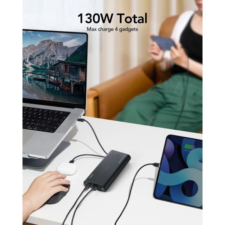 Повербанк Veger TCE130 (W2503) PD 130W 25000 mAh со встроенными кабелями тип C / Lightning черный 0INT