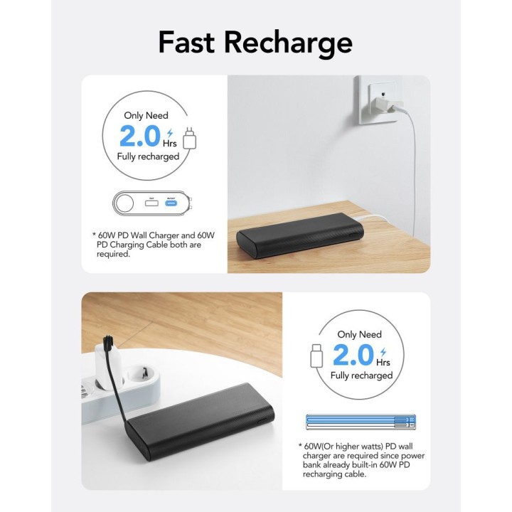 Powerbank Veger TCE130 (W2503) PD 130W 25000 mAh z wbudowanymi kablami Typ C / Lightning czarny 0INT