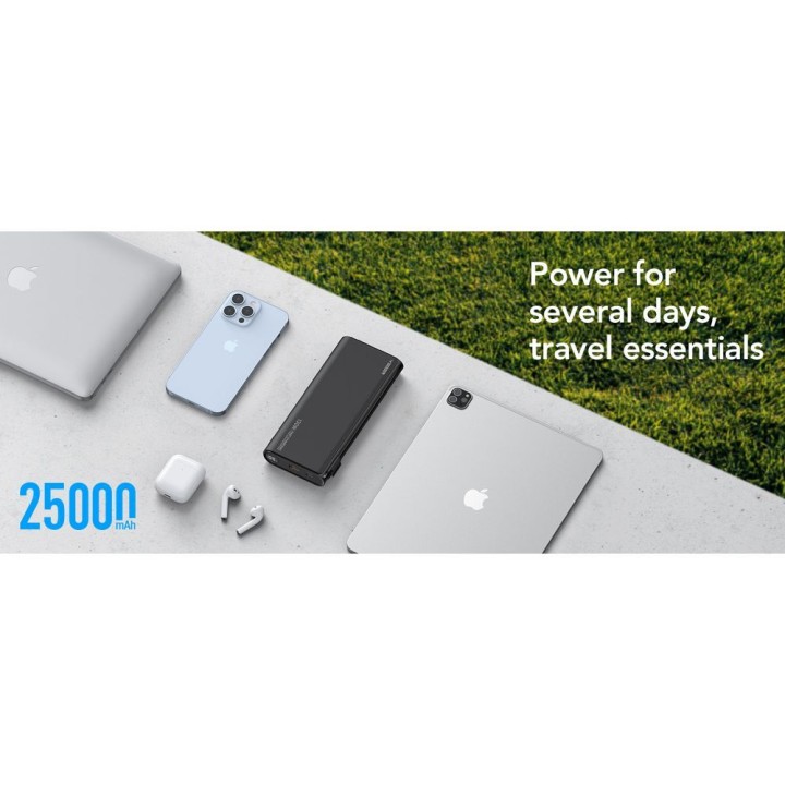 Powerbank Veger TCE130 (W2503) PD 130W 25000 mAh z wbudowanymi kablami Typ C / Lightning czarny 0INT