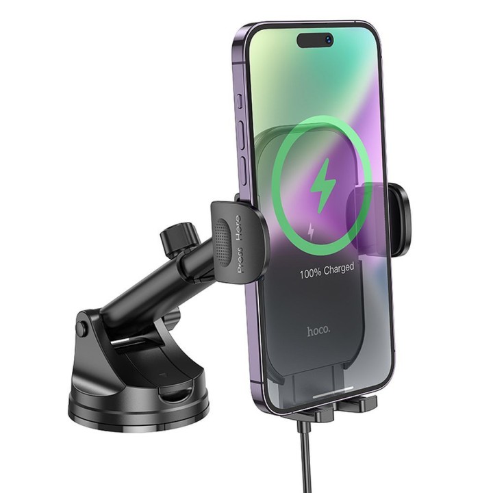 Phone holder for car wireless Hoco 15 In for windscreen / dashboard HW5 black