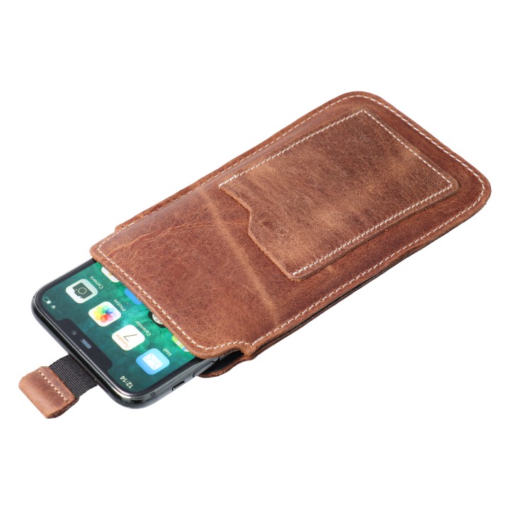 Leather slip-in phone pouch with pull-up Royal for iPhone 6 / 7 / 8 Crazy Horse size L brown