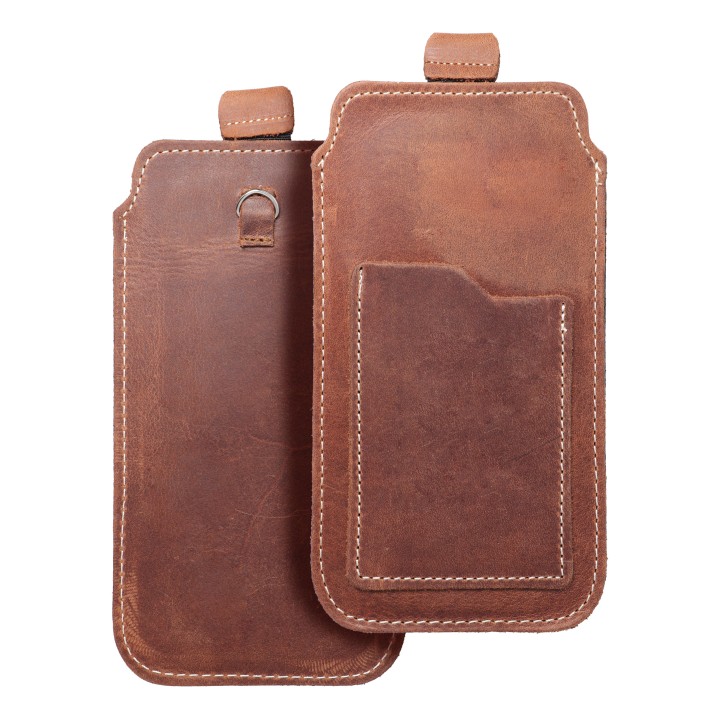 Leather slip-in phone pouch with pull-up Royal for iPhone 6 / 7 / 8 Crazy Horse size L brown