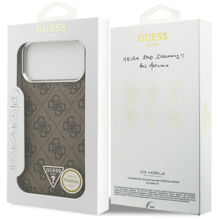 GUESS case for IPHONE 17 Pro Max compatible with MagSafe GUHMP17XP4TSRCMW (PU 4G W/Triangle Logo SL) brown