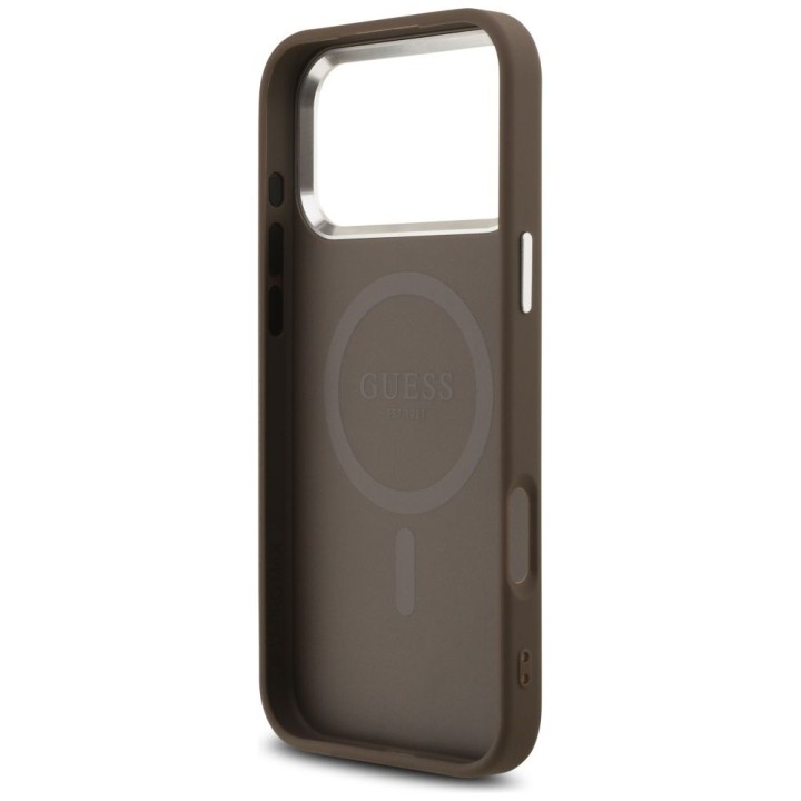 GUESS futerał do IPHONE 17 Pro Max kompatybilny z MagSafe GUHMP17XP4TSRCMW (PU 4G W/Triangle Logo SL) brązowy