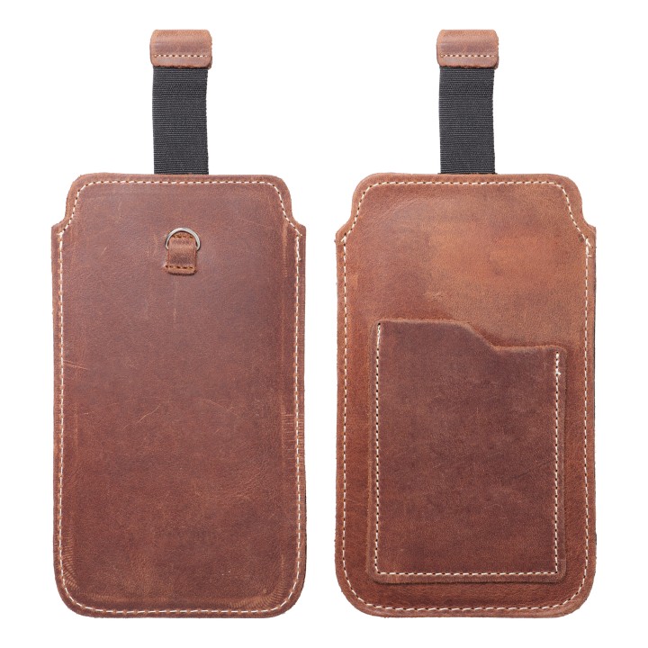 Leather slip-in phone pouch with pull-up Royal for iPhone 6 / 7 / 8 Crazy Horse size L brown