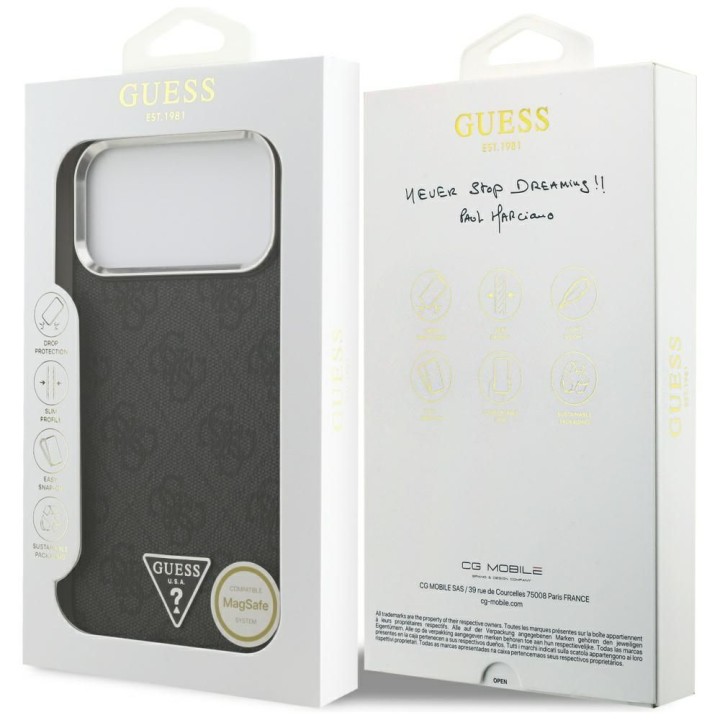 GUESS case for IPHONE 17 Pro Max compatible with MagSafe GUHMP17XP4TSRCMK (PU 4G W/Triangle Logo SL) black