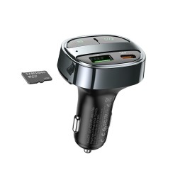 Ładowarka samochodowa Hoco USB A + USB C PD QC3.0 5A 30W z wyświetlaczem + transmiter FM BT E70 czarny
