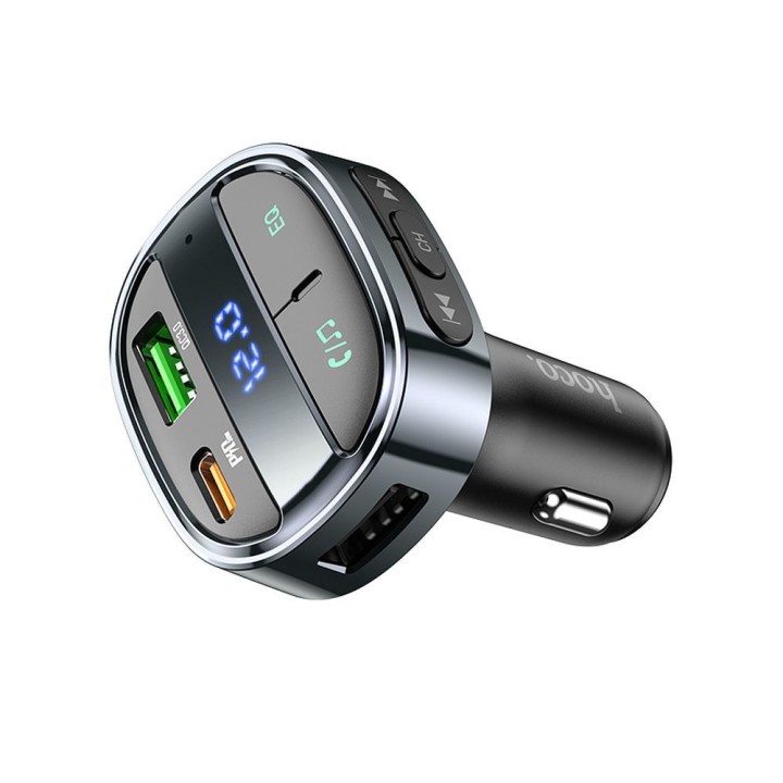 Car charger Hoco USB A + USB C PD QC3.0 5A 30W with display + transmitter FM BT E70 black