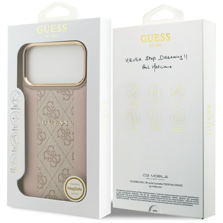 GUESS case for IPHONE 17 Pro Max compatible with MagSafe GUHMP17XPG4SEMCP (PU W/ 4G Stripe) pink