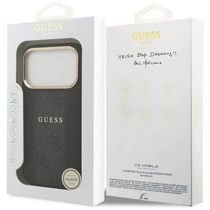 GUESS case for IPHONE 17 Pro compatible with MagSafe GUHMP17LPG4SEMCK (PU W/ 4G Stripe) black
