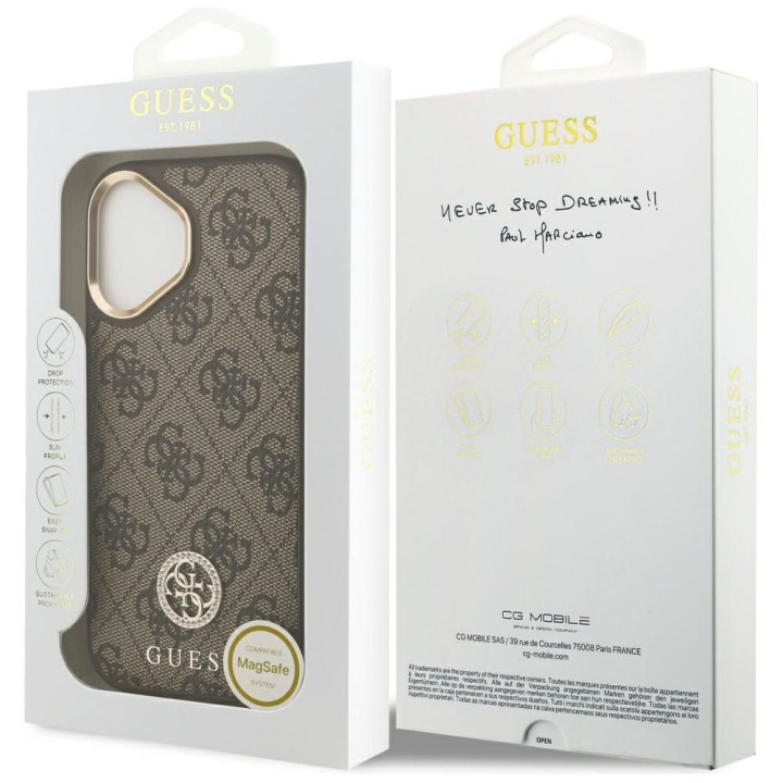 GUESS чехол для IPHONE 17 совместимый с MagSafe GUHMP17SP4GRMDEW (PU W/ 4G Strass Logo) коричневый