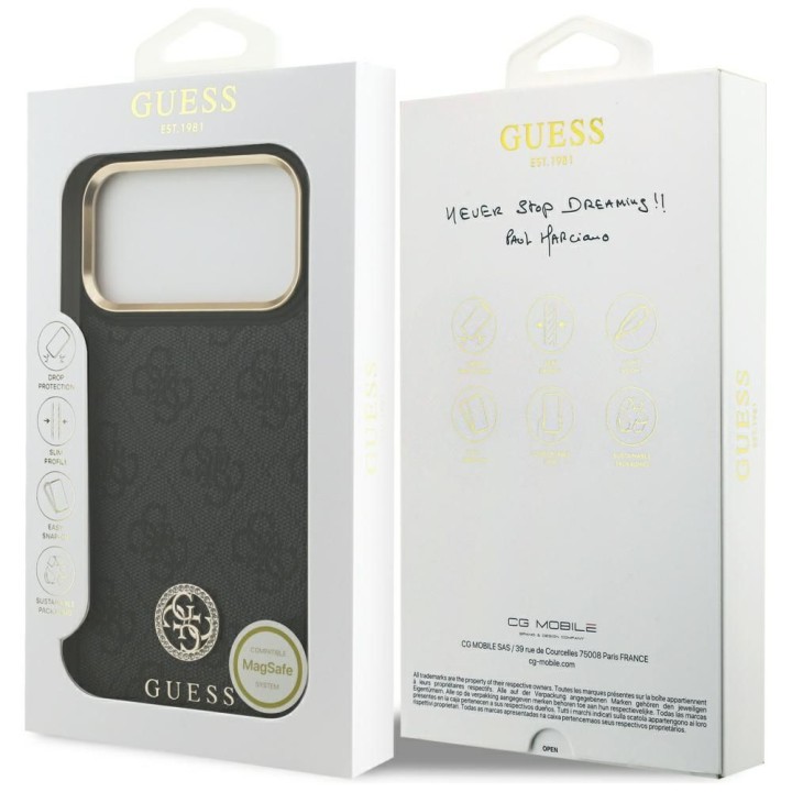 GUESS чехол для IPHONE 17 Pro Max совместимый с MagSafe GUHMP17XP4GRMDEK (PU W/ 4G Strass Logo) черный