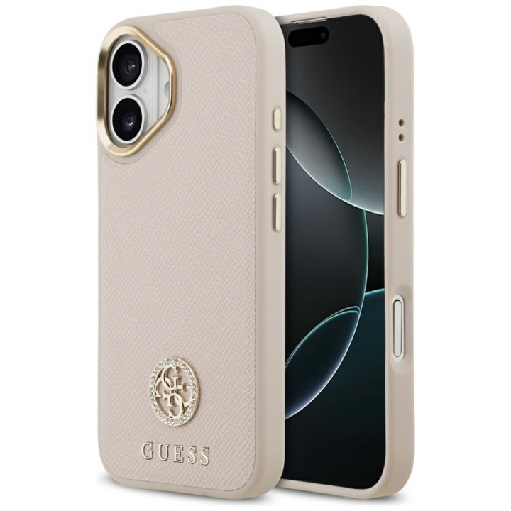 GUESS чехол для IPHONE 17 совместимый с MagSafe GUHMP17SPGCRMDEP (PU W/ Grained Strass Logo) розовый