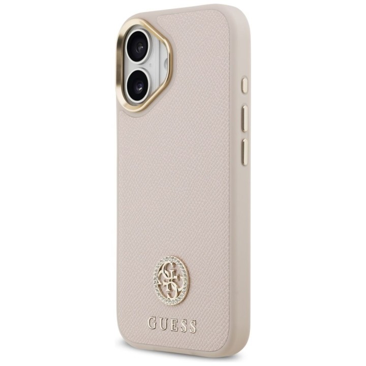 GUESS case for IPHONE 17 compatible with MagSafe GUHMP17SPGCRMDEP (PU W/ Grained Strass Logo) pink