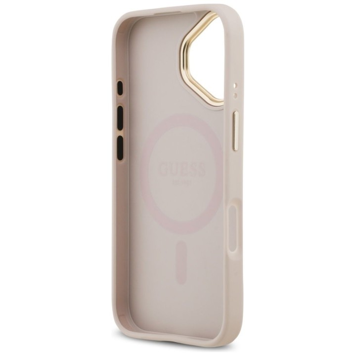 GUESS чехол для IPHONE 17 совместимый с MagSafe GUHMP17SPGCRMDEP (PU W/ Grained Strass Logo) розовый