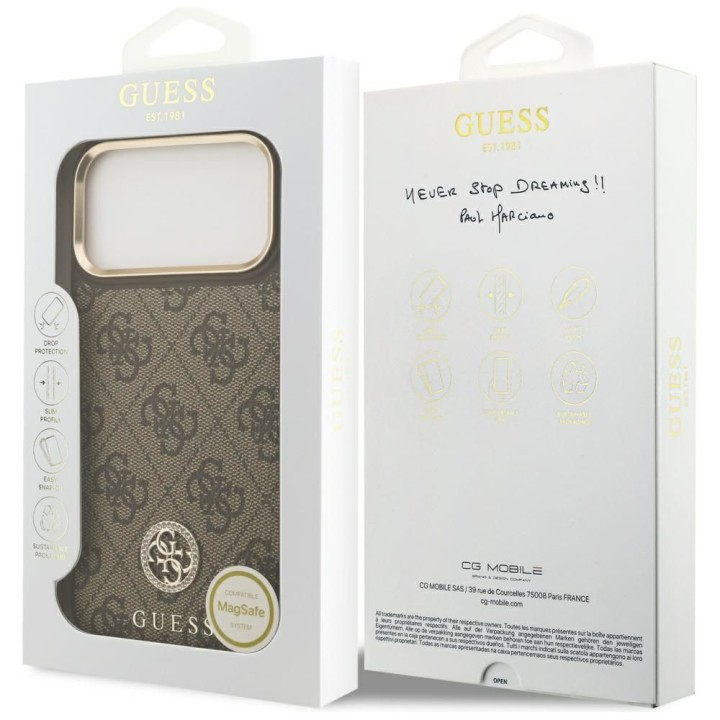 GUESS чехол для IPHONE 17 Pro Max совместимый с MagSafe GUHMP17XP4GRMDEW (PU W/ 4G Strass Logo) коричневый