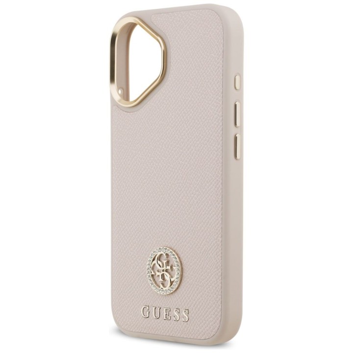 GUESS чехол для IPHONE 17 совместимый с MagSafe GUHMP17SPGCRMDEP (PU W/ Grained Strass Logo) розовый