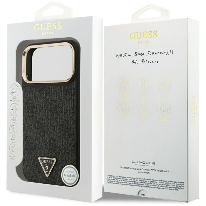 GUESS case for IPHONE 17 Pro Max compatible with MagSafe GUHMP17XP4GTDGMK (4G PU W/ Triangle Logo) gold black