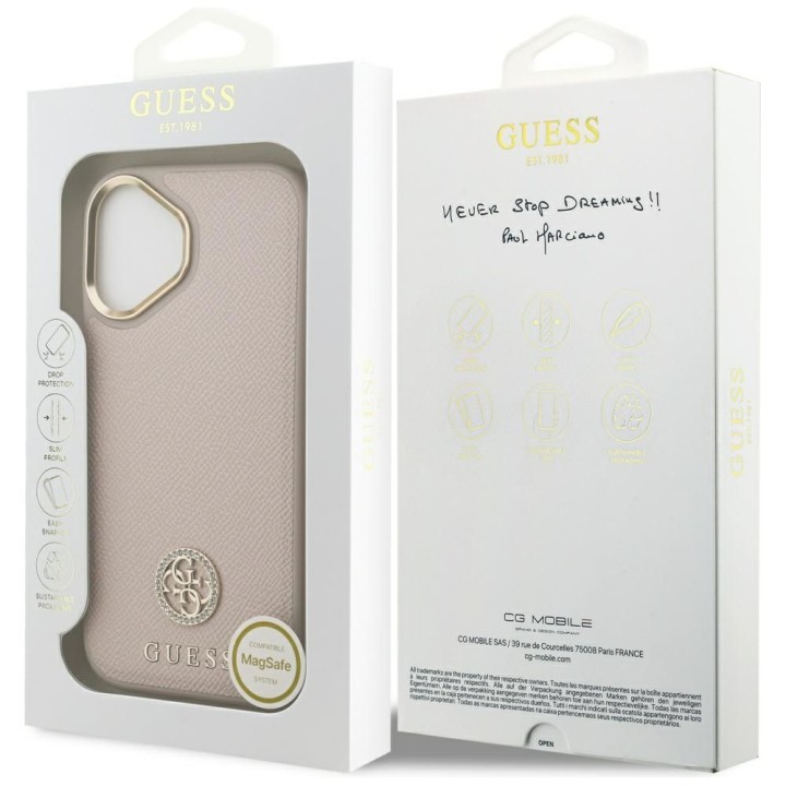 GUESS чохол для IPHONE 17 сумісний з MagSafe GUHMP17SPGCRMDEP (PU W/ Grained Strass Logo) рожевий
