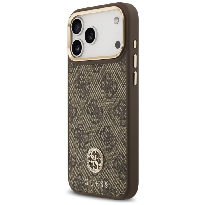GUESS case for IPHONE 17 Pro Max compatible with MagSafe GUHMP17XP4GRMDEW (PU W/ 4G Strass Logo) brown
