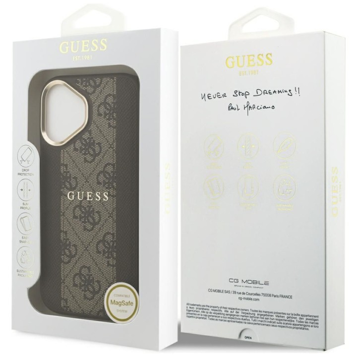 GUESS case for IPHONE 17 compatible with MagSafe GUHMP17SPG4SEMCW (PU W/ 4G Stripe) brown
