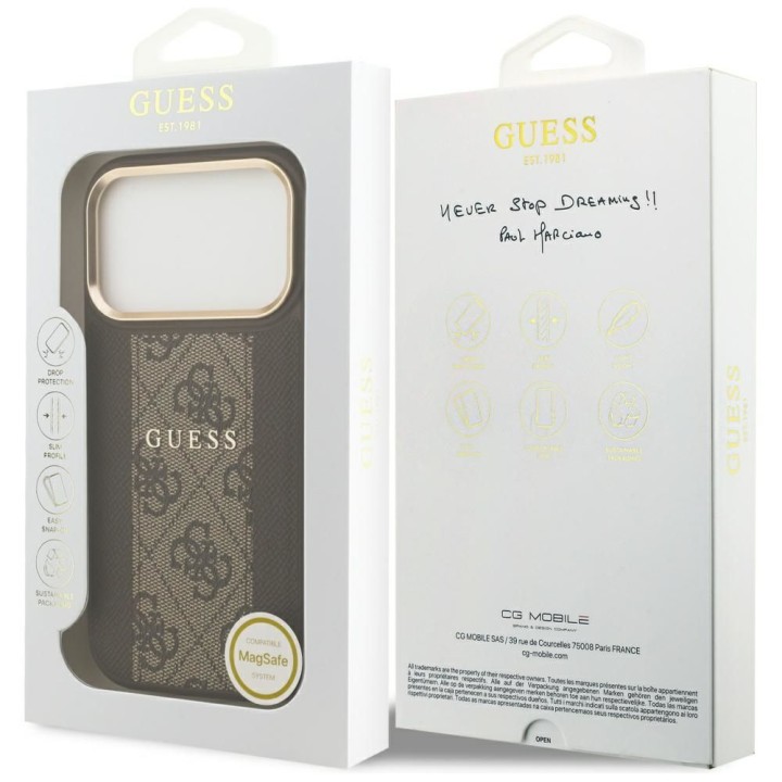 GUESS case for IPHONE 17 Pro compatible with MagSafe GUHMP17LPG4SEMCW (PU W/ 4G Stripe) brown