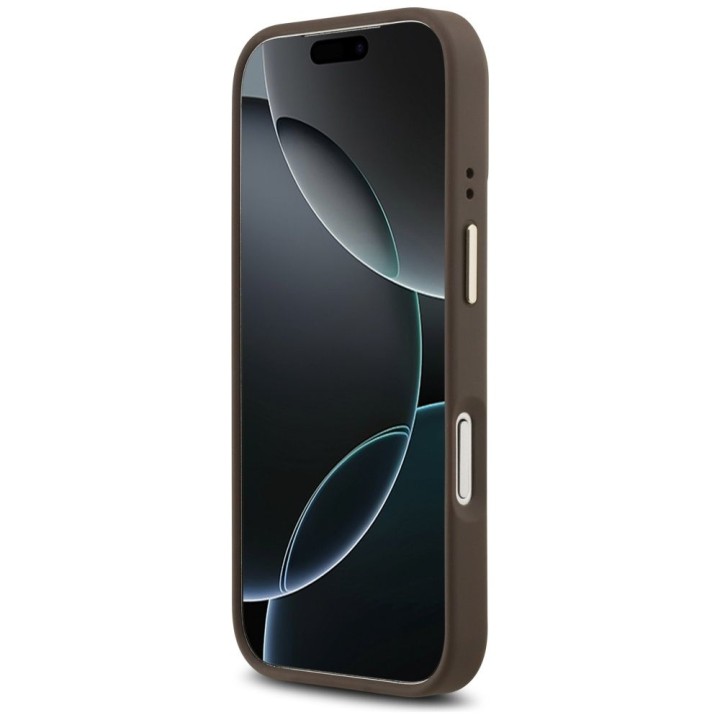 GUESS futerał do IPHONE 17 Pro kompatybilny z MagSafe GUHMP17LPG4SEMCW (PU W/ 4G Stripe) brązowy