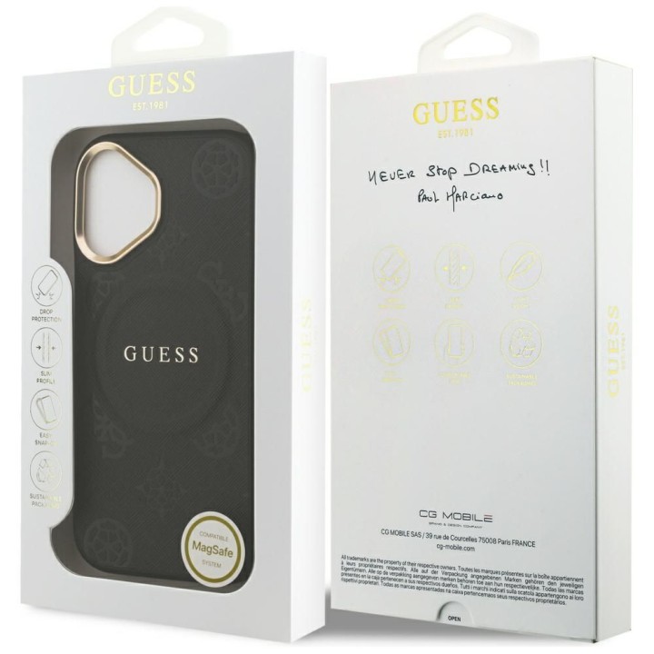 GUESS case for IPHONE 17 compatible with MagSafe GUHMP17SPSAMSECK (PU W/ Peony Hot Stamp) black