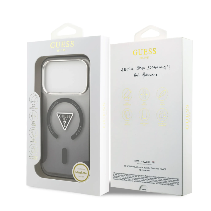 GUESS case for IPHONE 17 Pro compatible with MagSafe GUHMP17LHGTMLCGK (IML Gradient W/ Triangle Logo) black