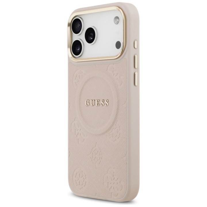 GUESS futerał do IPHONE 17 Pro Max kompatybilny z MagSafe GUHMP17XPSAMSECP (PU W/ Peony Hot Stamp) różowy