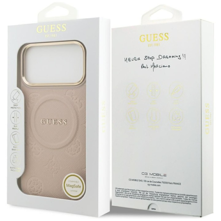 GUESS case for IPHONE 17 Pro Max compatible with MagSafe GUHMP17XPSAMSECP (PU W/ Peony Hot Stamp) pink