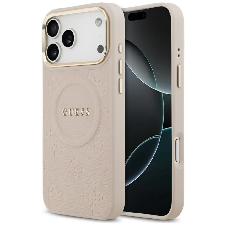 GUESS case for IPHONE 17 Pro Max compatible with MagSafe GUHMP17XPSAMSECP (PU W/ Peony Hot Stamp) pink