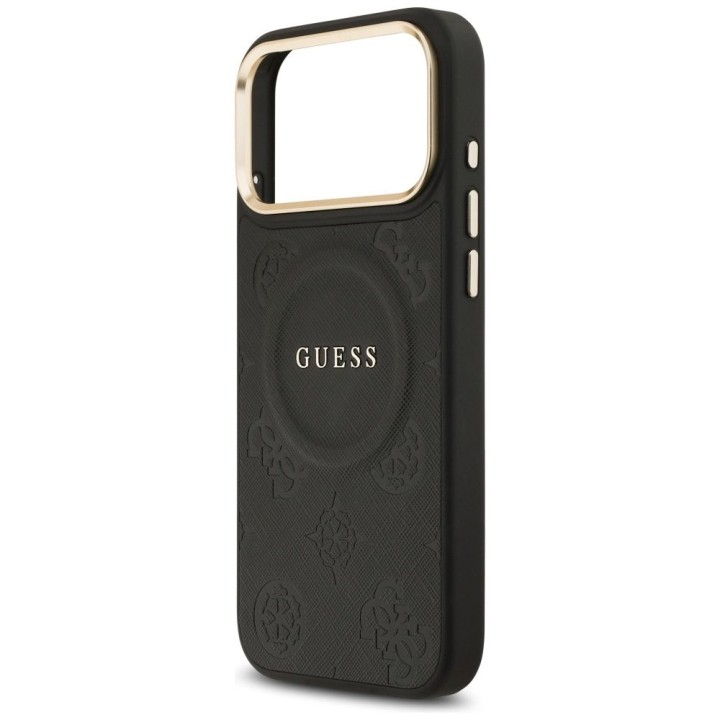 GUESS case for IPHONE 17 Pro Max compatible with MagSafe GUHMP17XPSAMSECK (PU W/ Peony Hot Stamp) black