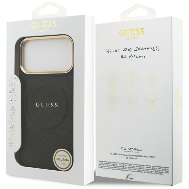 GUESS чохол для IPHONE 17 Pro Max сумісний з MagSafe GUHMP17XPSAMSECK (PU W/ Peony Hot Stamp) чорний