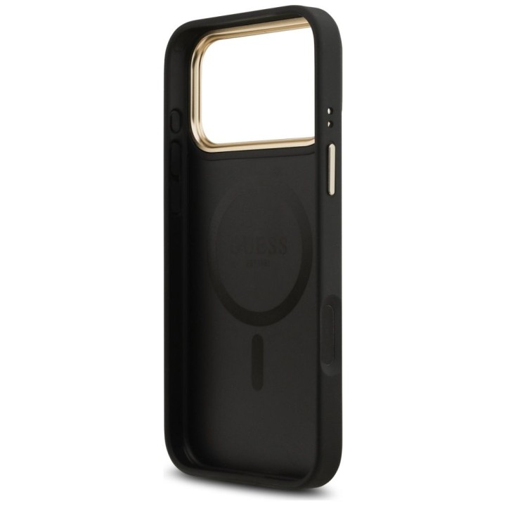 GUESS case for IPHONE 17 Pro Max compatible with MagSafe GUHMP17XPSAMSECK (PU W/ Peony Hot Stamp) black