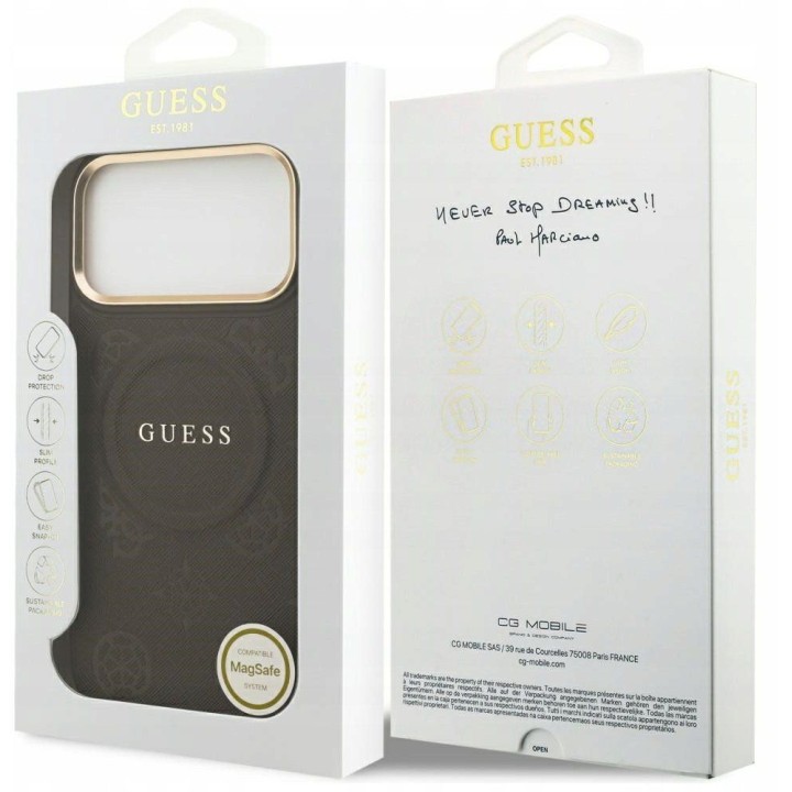 GUESS чехол для IPHONE 17 Pro Max совместимый с MagSafe GUHMP17XPSAMSECW (PU W/ Peony Hot Stamp) коричневый