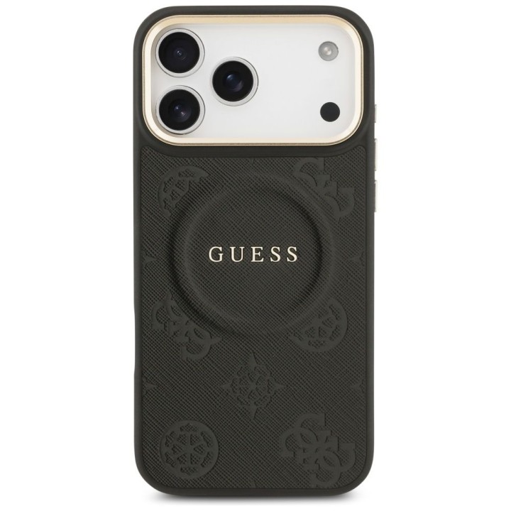 GUESS case for IPHONE 17 Pro Max compatible with MagSafe GUHMP17XPSAMSECK (PU W/ Peony Hot Stamp) black