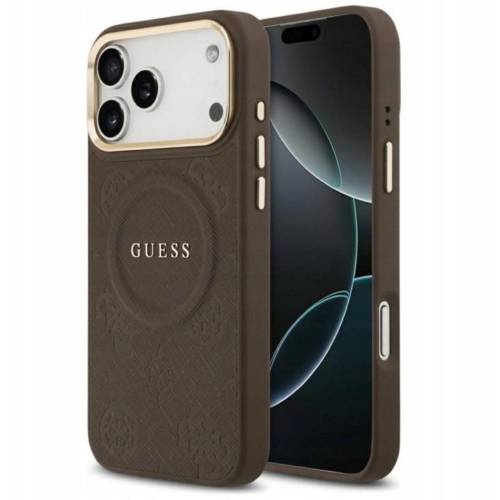 GUESS futerał do IPHONE 17 Pro Max kompatybilny z MagSafe GUHMP17XPSAMSECW (PU W/ Peony Hot Stamp) brązowy