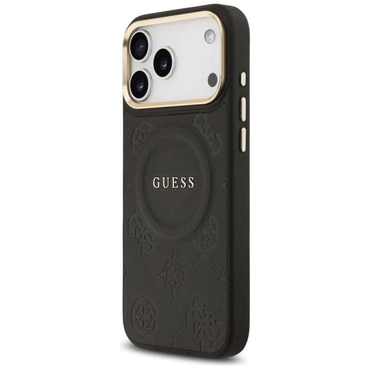 GUESS case for IPHONE 17 Pro Max compatible with MagSafe GUHMP17XPSAMSECK (PU W/ Peony Hot Stamp) black