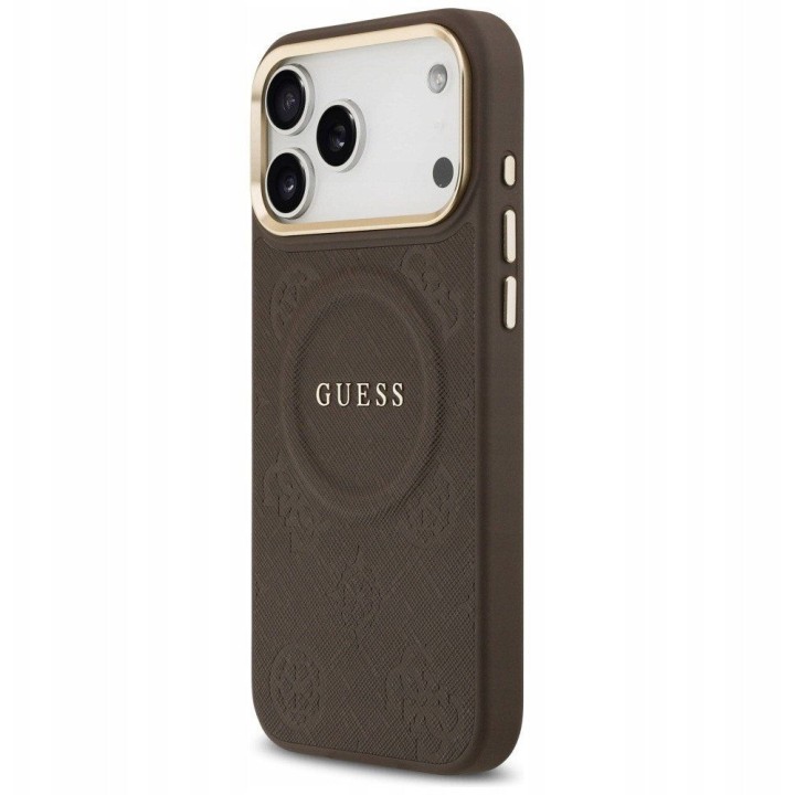 GUESS чехол для IPHONE 17 Pro Max совместимый с MagSafe GUHMP17XPSAMSECW (PU W/ Peony Hot Stamp) коричневый