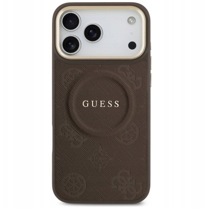 GUESS futerał do IPHONE 17 Pro Max kompatybilny z MagSafe GUHMP17XPSAMSECW (PU W/ Peony Hot Stamp) brązowy