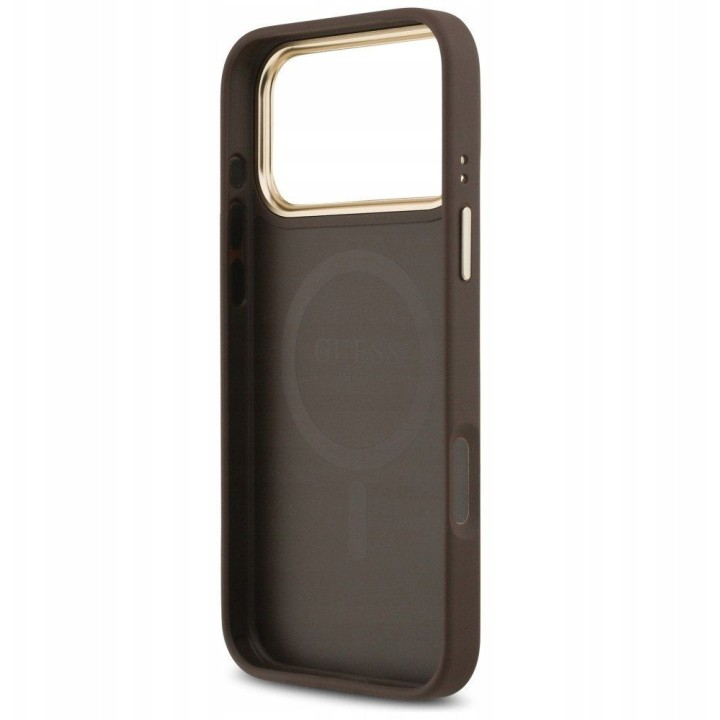 GUESS futerał do IPHONE 17 Pro Max kompatybilny z MagSafe GUHMP17XPSAMSECW (PU W/ Peony Hot Stamp) brązowy