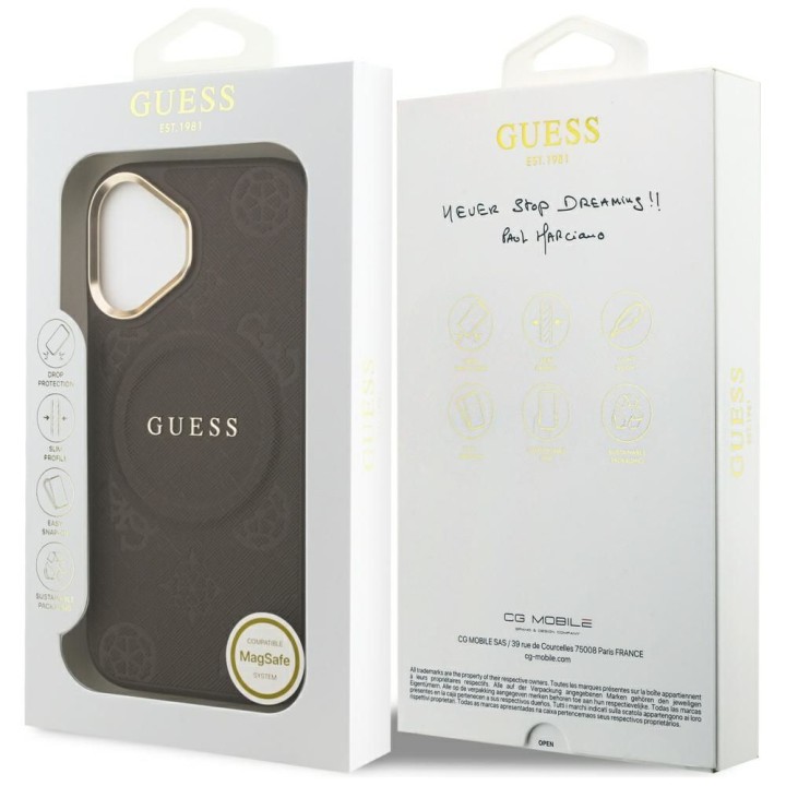 GUESS чехол для IPHONE 17 совместимый с MagSafe GUHMP17SPSAMSECW (PU W/ Peony Hot Stamp) коричневый