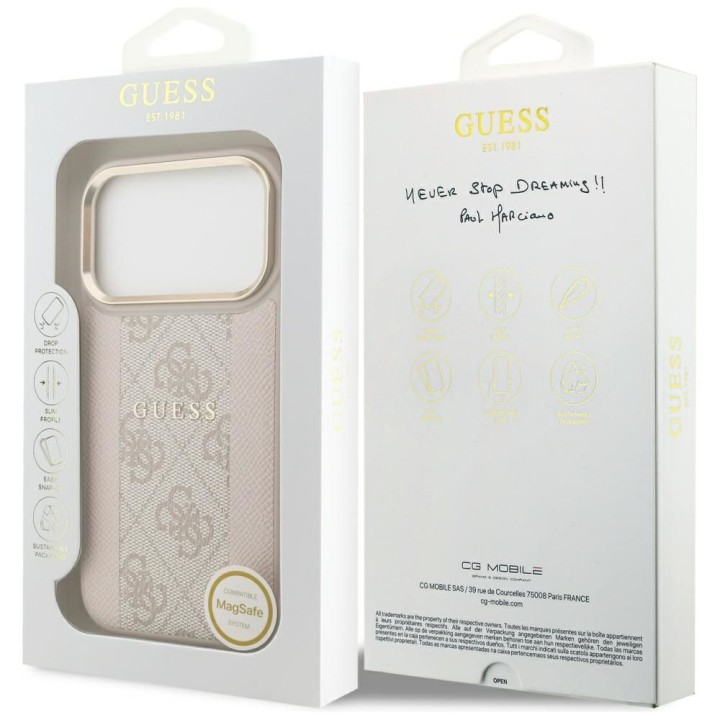 GUESS чохол для IPHONE 17 Pro сумісний з MagSafe GUHMP17LPG4SEMCP (PU W/ 4G PU Stripe) рожевий