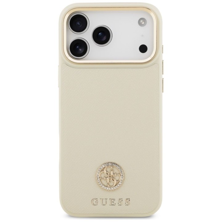 GUESS чехол для IPHONE 17 Pro Max совместимый с MagSafe GUHMP17XPGCRMDEE (PU W/ Grained Strass Logo) бежевый