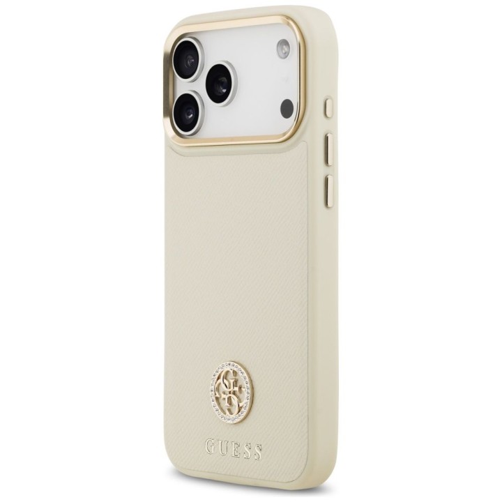 GUESS case for IPHONE 17 Pro Max compatible with MagSafe GUHMP17XPGCRMDEE (PU W/ Grained Strass Logo) beige