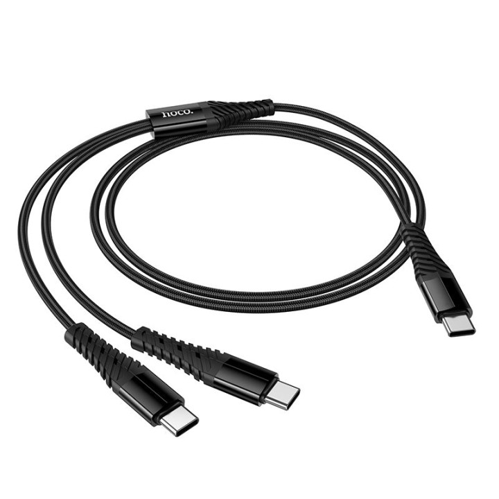Cable 2-in-1 USB C to USB C+C Hoco 1 m X123 black