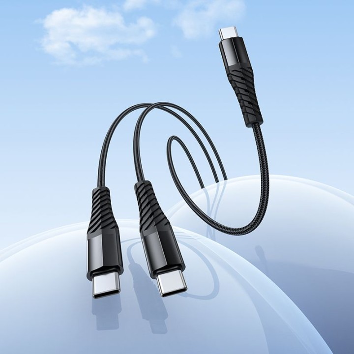 Cable 2-in-1 USB C to USB C+C Hoco 1 m X123 black