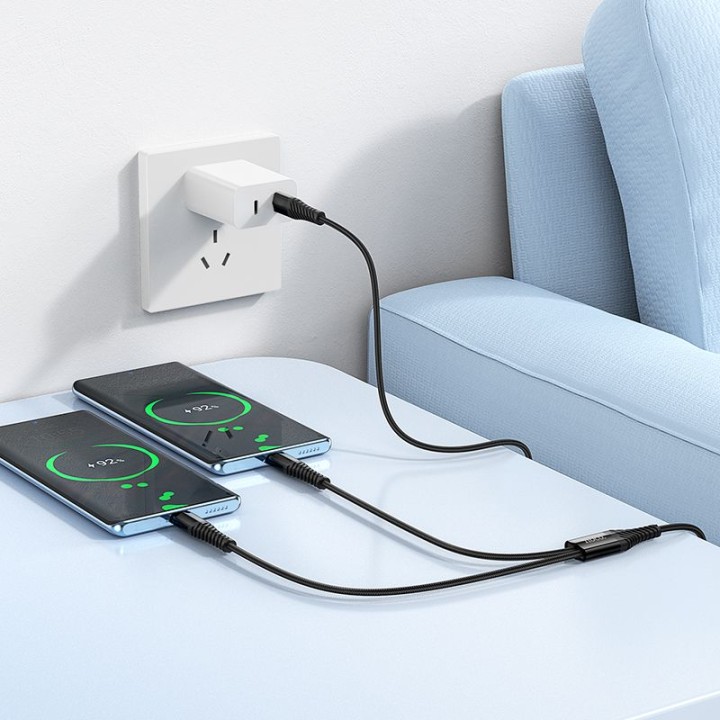 Cable 2-in-1 USB C to USB C+C Hoco 1 m X123 black